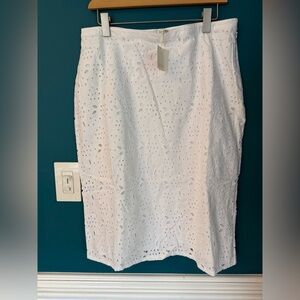 Boden White Eyelet Pencil Skirt